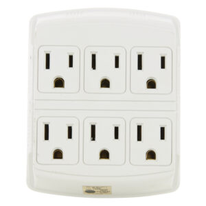 6 Grounded Outlet Adapter, Wall Mountable, 3 Prong Outlet UL - Click Image to Close