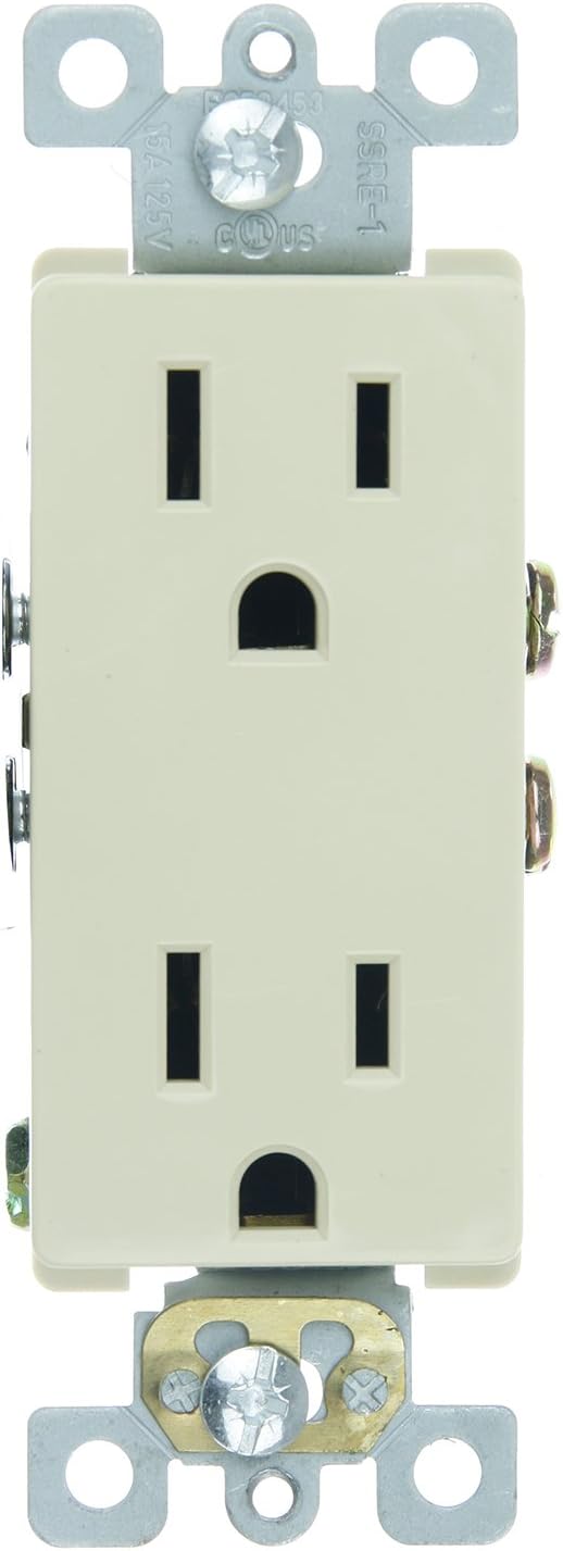 Outlet, UL Listed,15 Amp, 125 Volts Grounded Modern Design Ivory - Click Image to Close