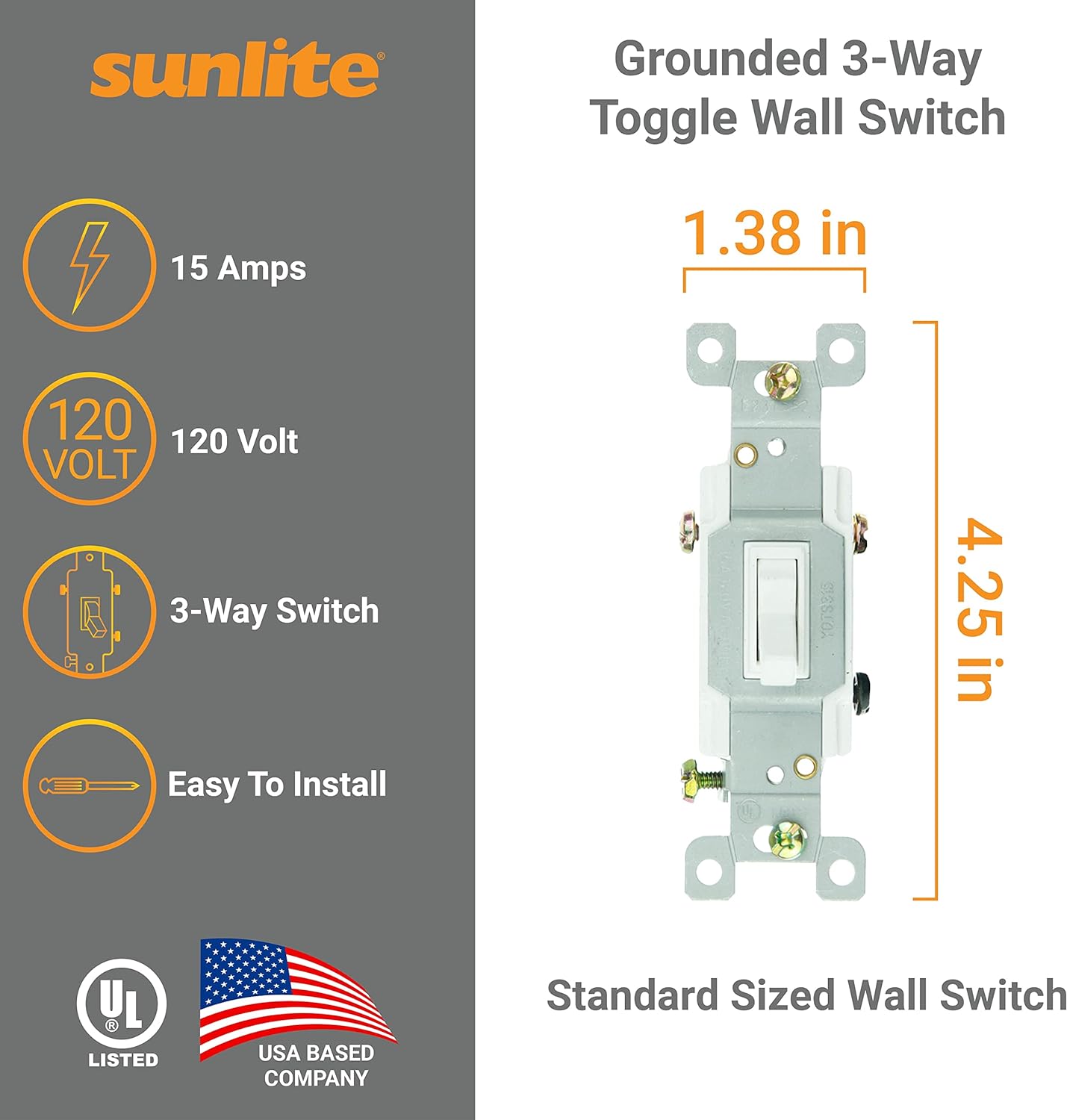 Grounded 3-Way Rocker Wall Switch White, 15 Amp, 120 Volt - Click Image to Close