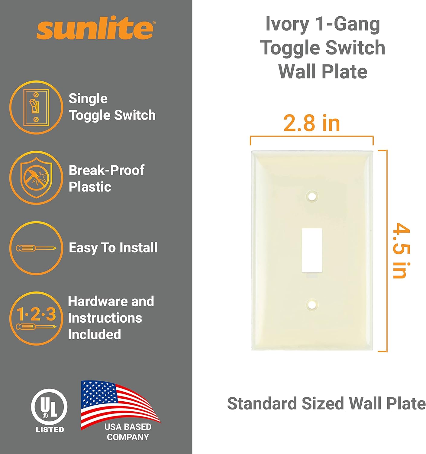 1 Gang Toggle Switch Wall Plate, Ivory E101/I - Click Image to Close