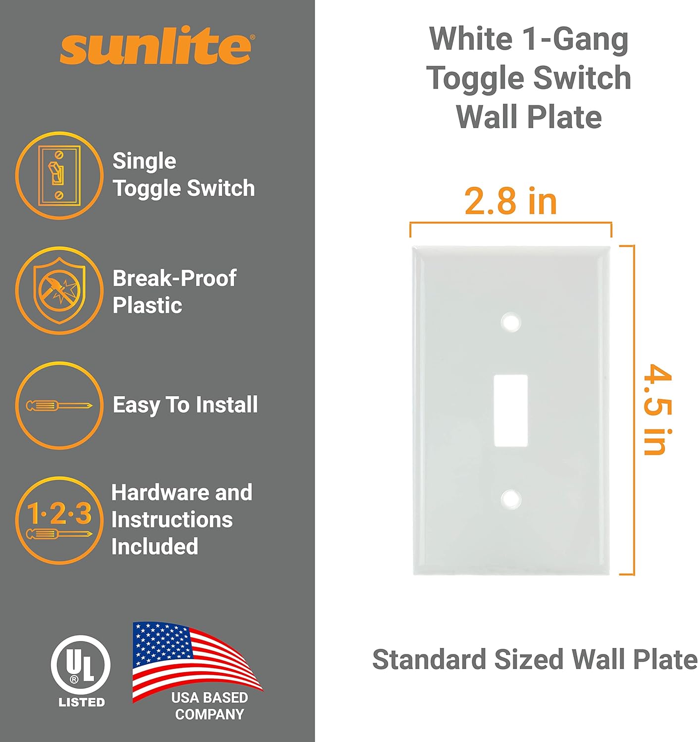 1 Gang Toggle Switch Wall Plate, White E101/W - Click Image to Close