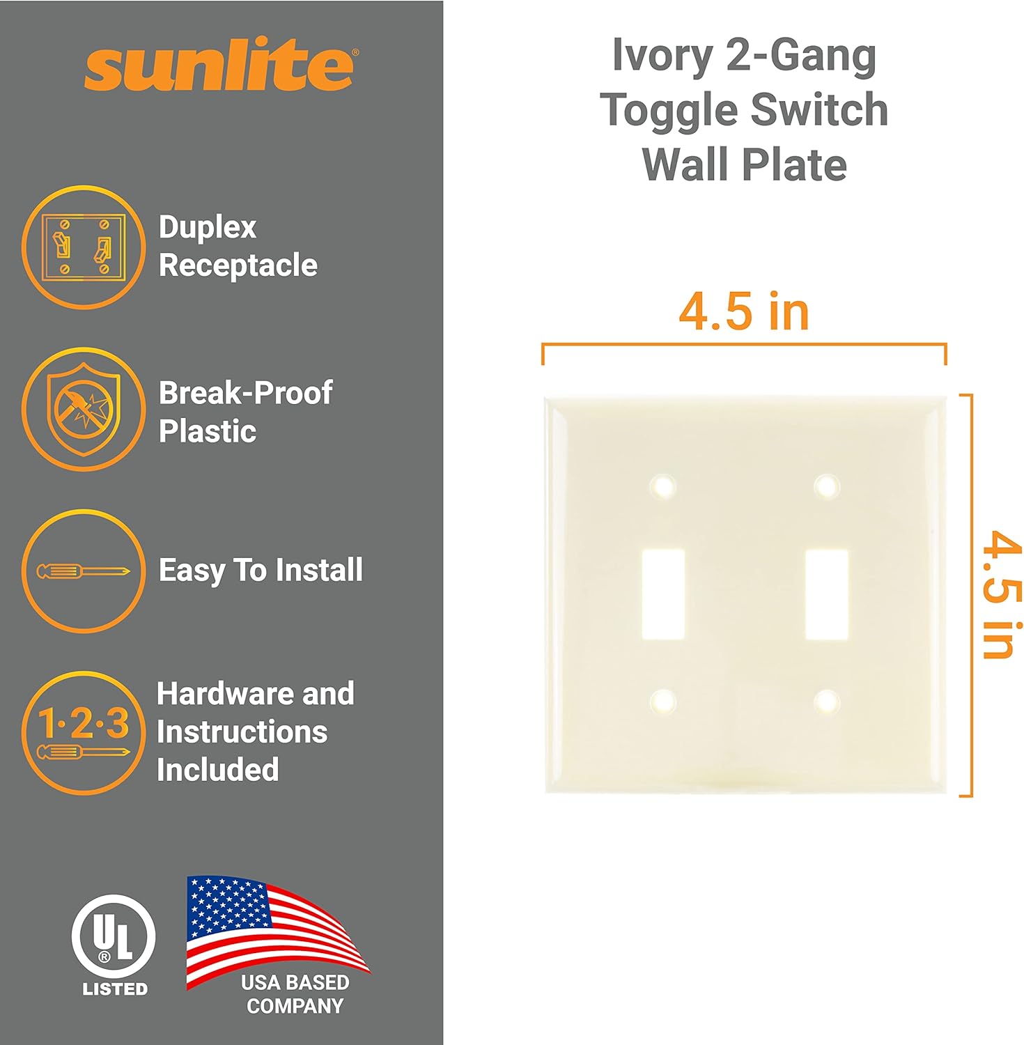 2 Gang Toggle Switch Wall Plate, Ivory E102/I - Click Image to Close