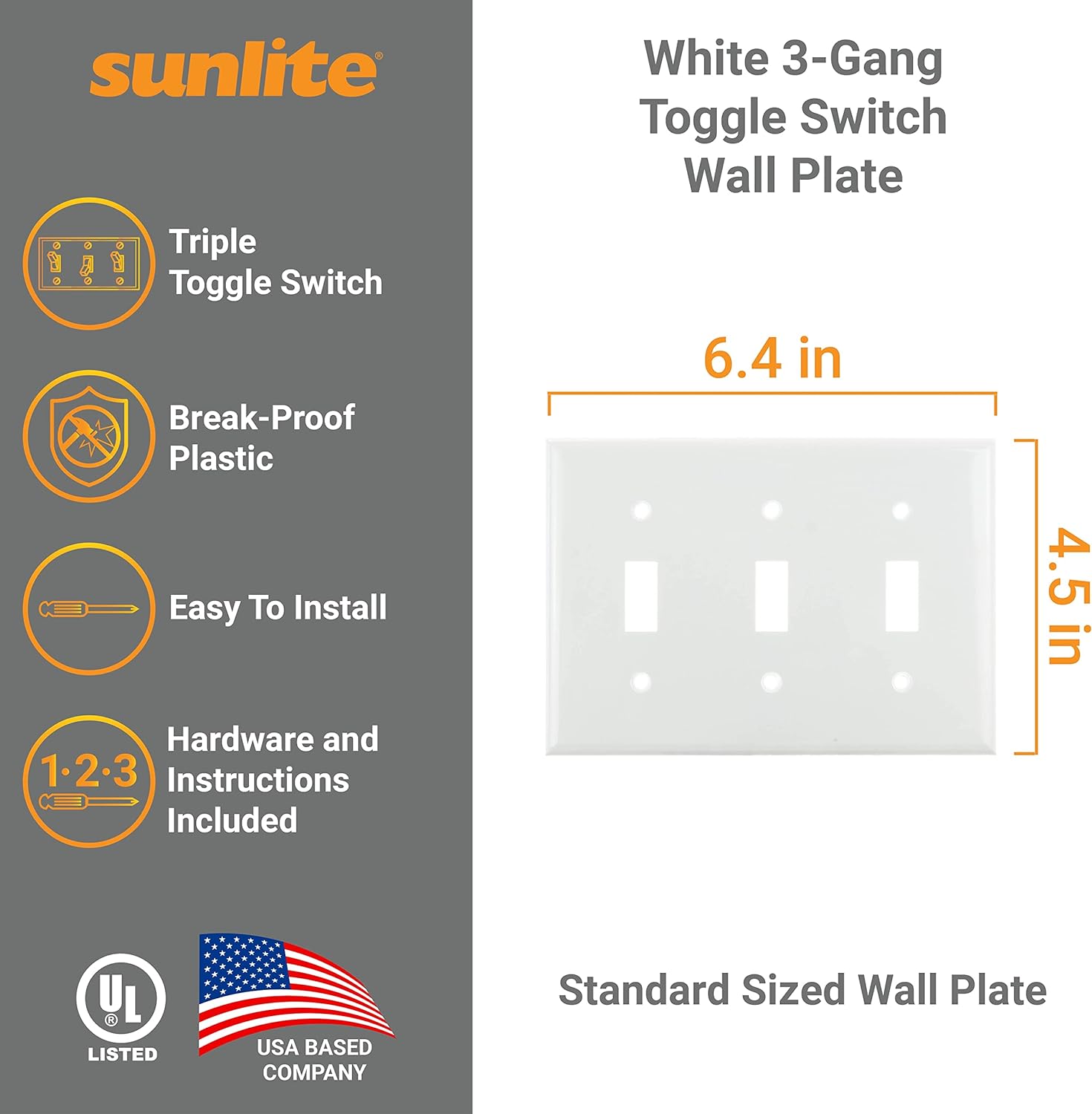 3 Gang Toggle Switch Wall Plate, White E103/W - Click Image to Close