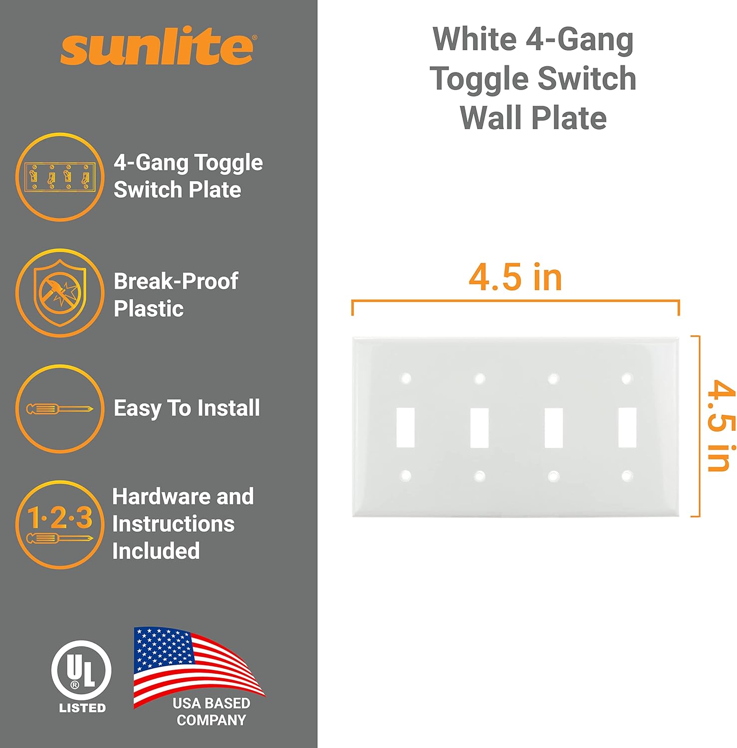 4-Gang Toggle Switch Wall Plate, Plastic, E104W - Click Image to Close