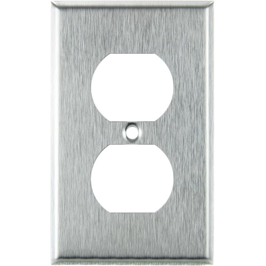 1 Gang Duplex Receptacle Plate, Steel Finish - Click Image to Close