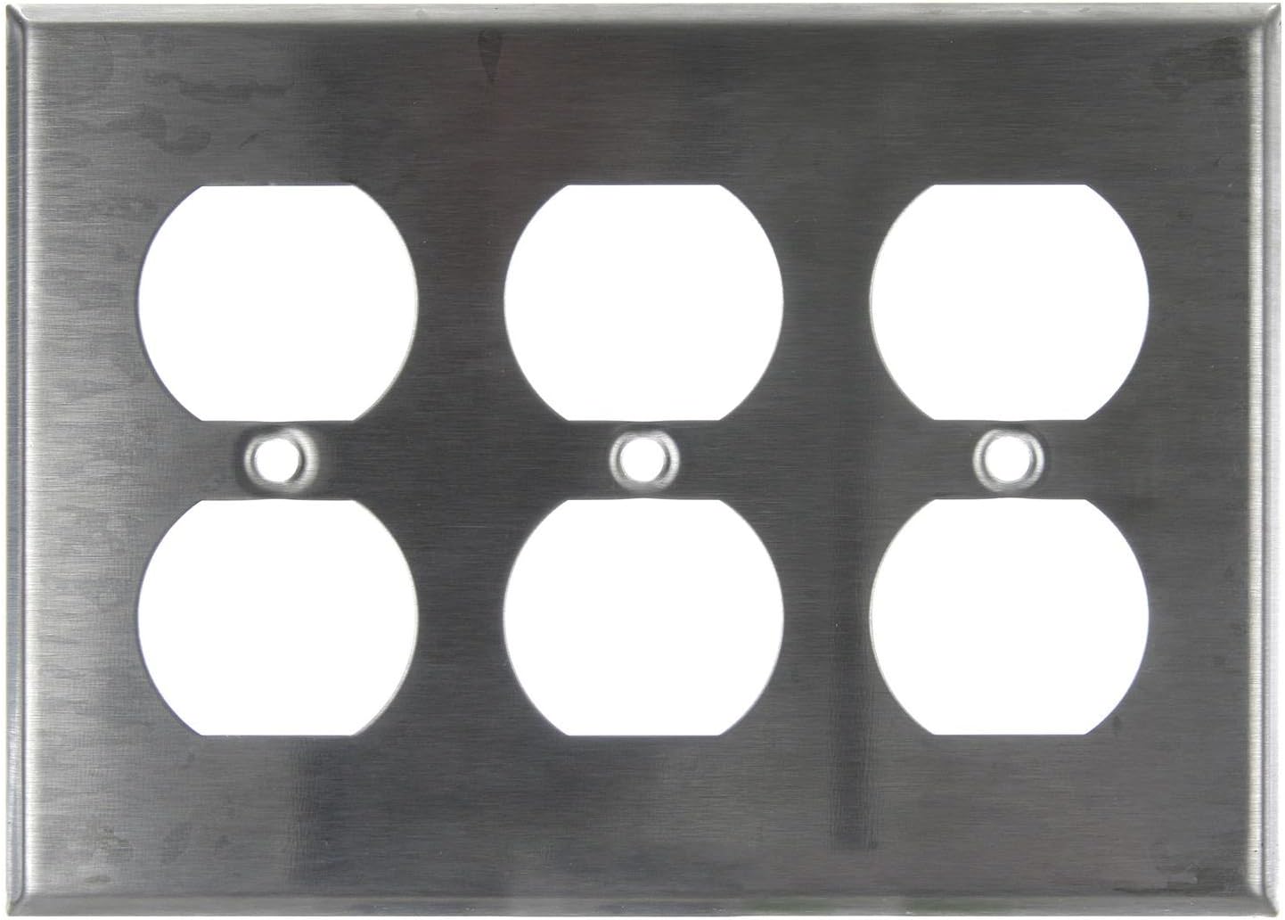 3 Gang Duplex Receptacle Plate, Steel Finish, UL Approved - Click Image to Close