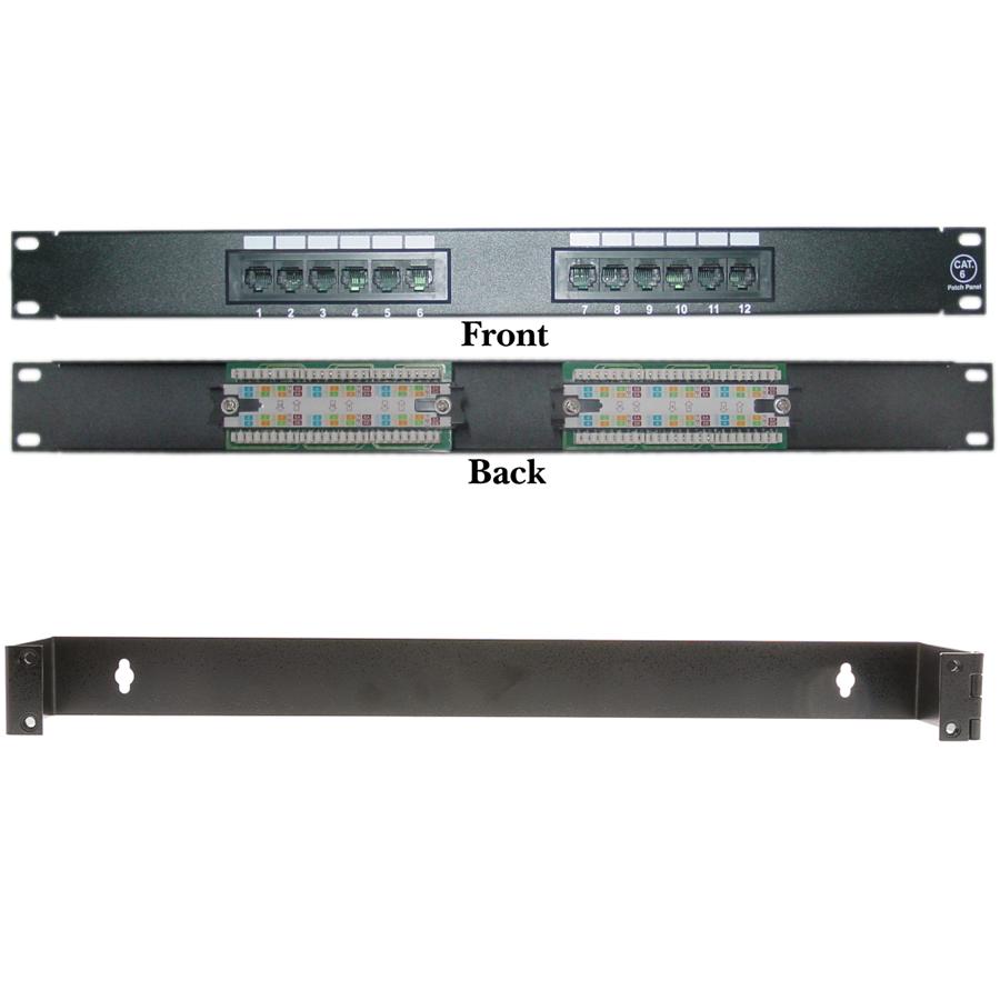 12 port Cat6 Patch Panel, 110 Type, 568A & 568B with 1U Bracket - Click Image to Close