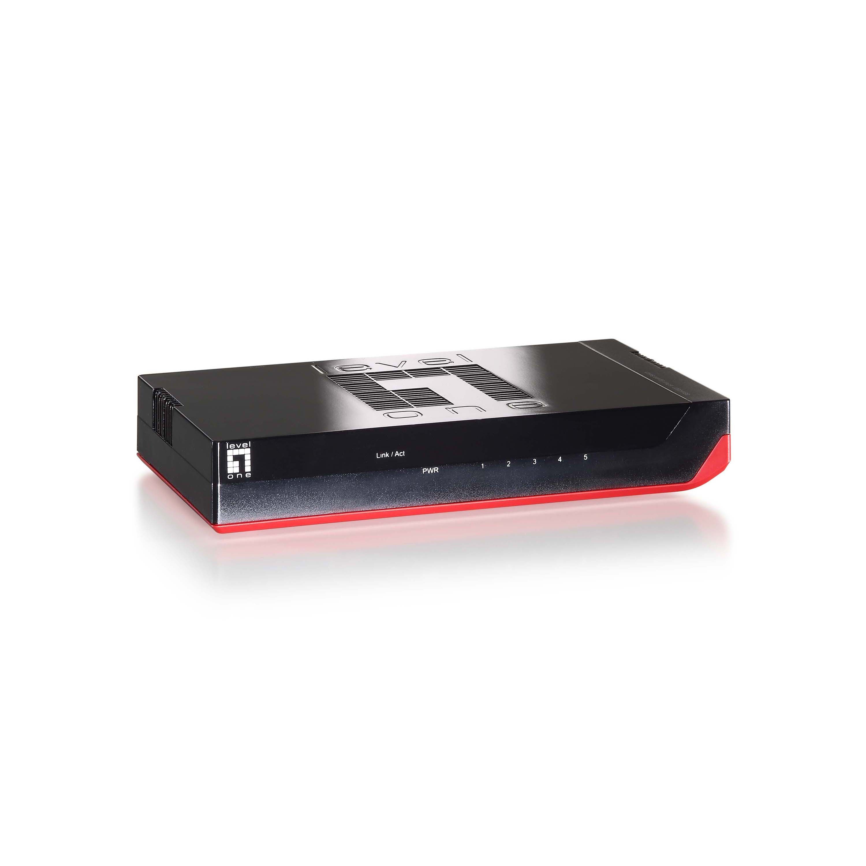 5 port Gigabit Ethernet Switch, Black w/ Red, IEEE 802.3az - Click Image to Close