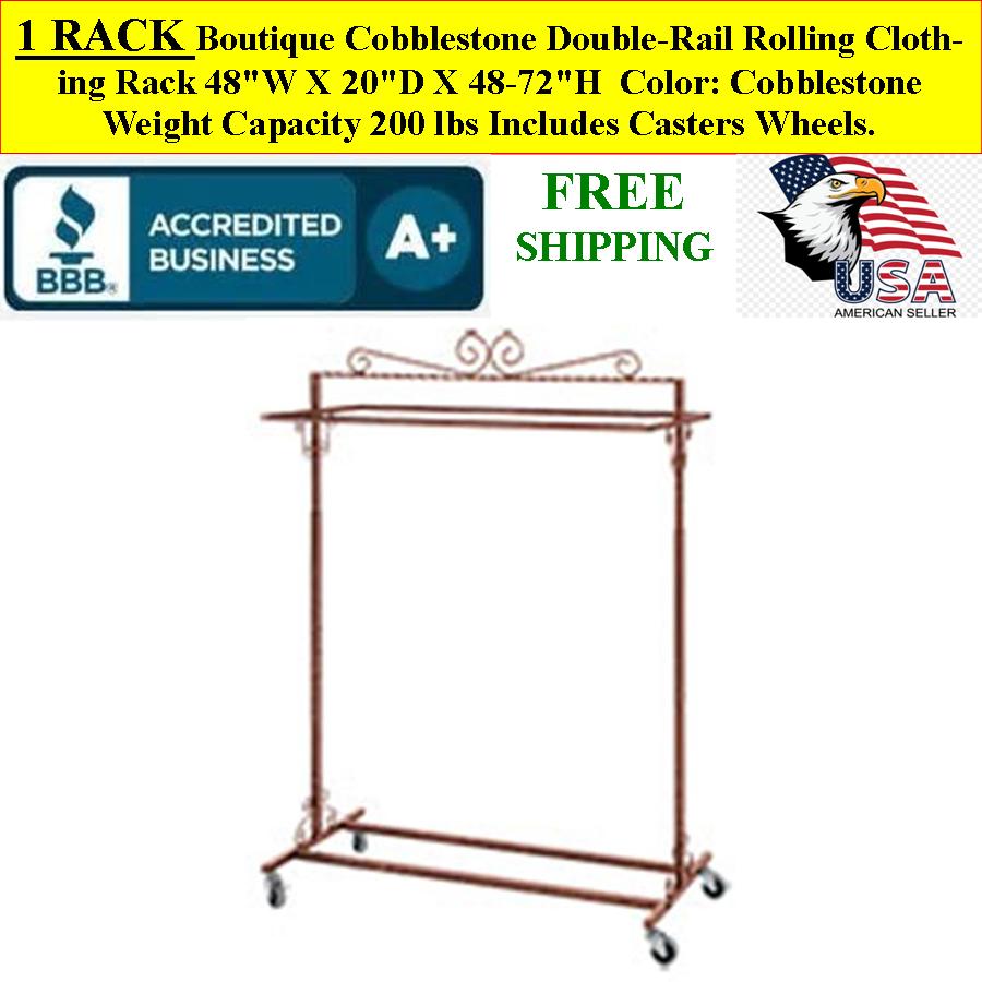 Boutique Double-Rail Rolling Sturdy Clothing Rack Cobblestone - Click Image to Close