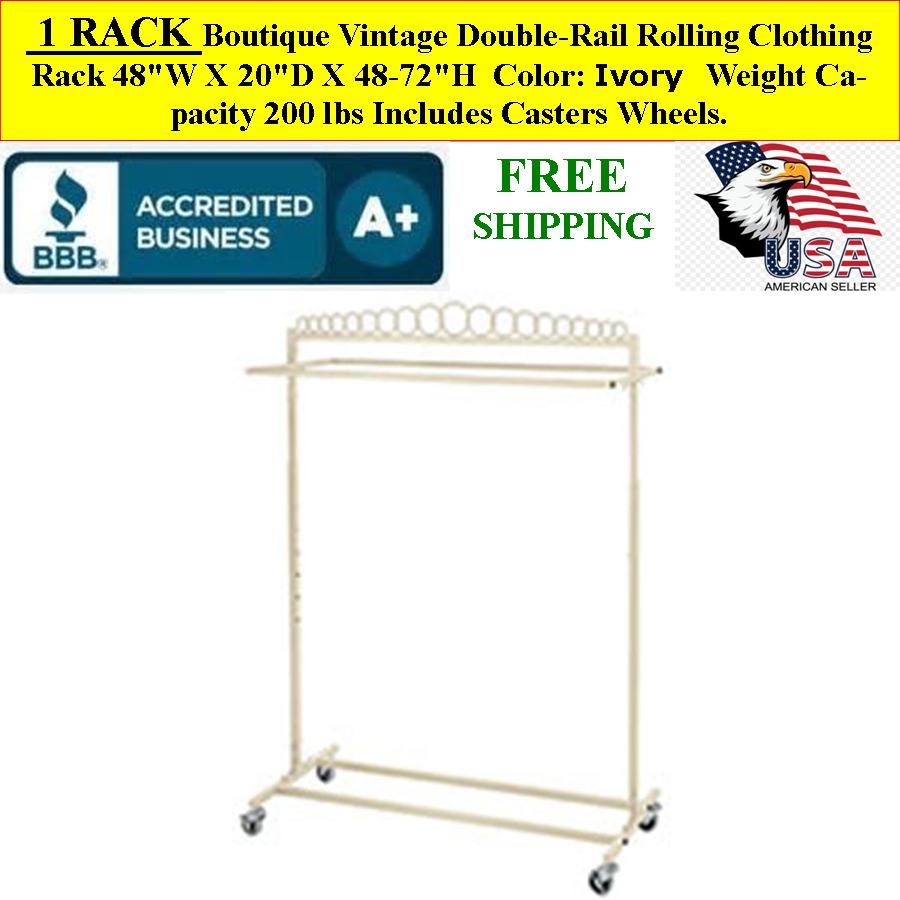 Boutique Double-Rail Rolling Sturdy Clothing Rack Ivory - Click Image to Close
