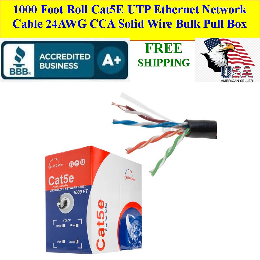 CAT5e UTP 1000ft Network Ethernet Cable 24AWG Black - Click Image to Close