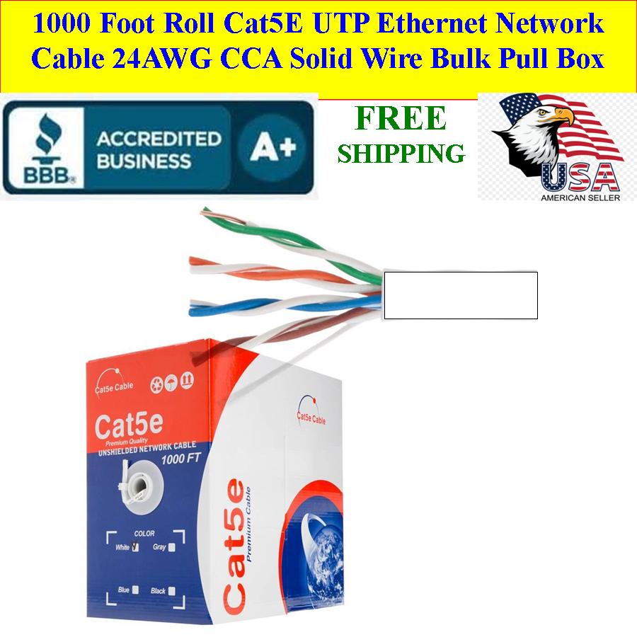 CAT5e UTP 1000ft Network Ethernet Cable 24AWG White