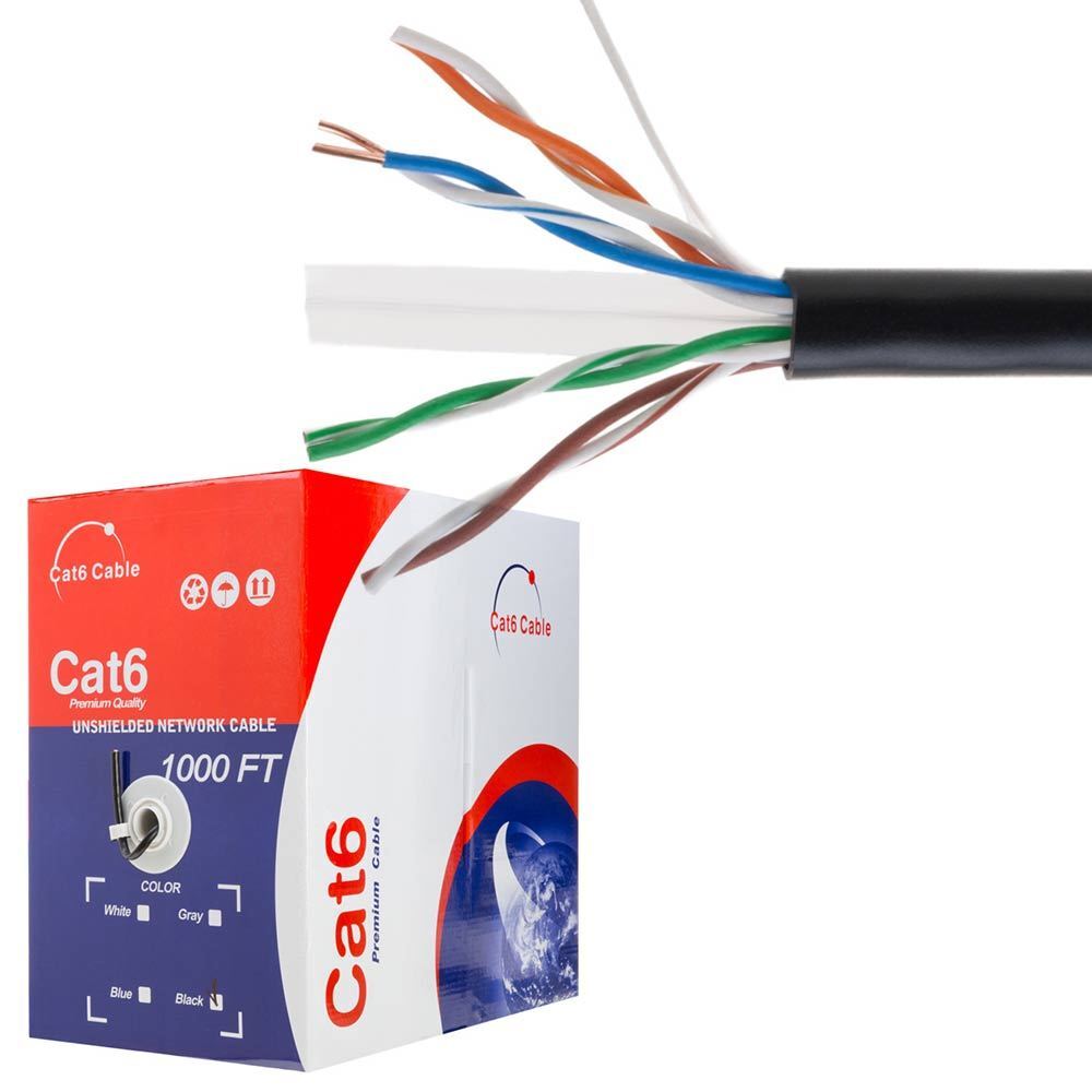 CAT6 UTP 1000ft Ethernet Network Cable 23AWG CCA Solid Wire BLK - Click Image to Close
