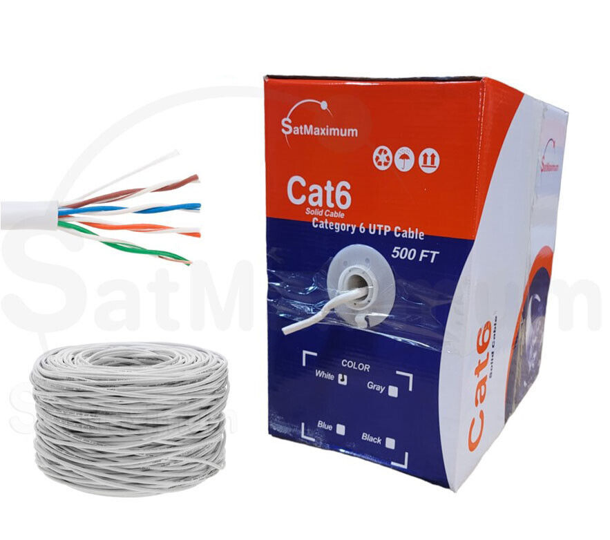CAT6 UTP 500ft Ethernet Network Cable 23AWG CCA Solid Wire WHITE - Click Image to Close