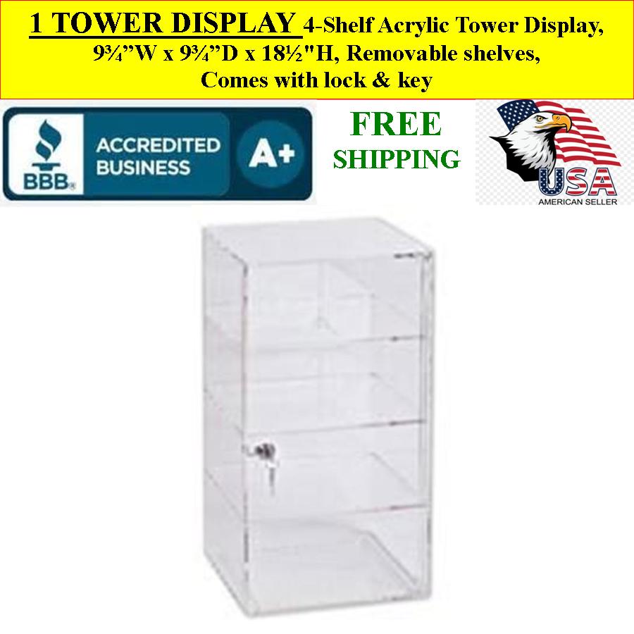 4-Shelf Acrylic Tower Display Comes with Lock & Key