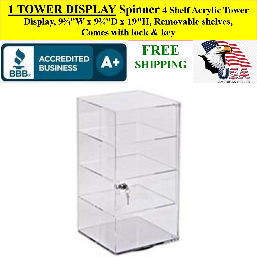 Spinner Case 4-Shelf Acrylic Tower Display Comes with Lock & Key