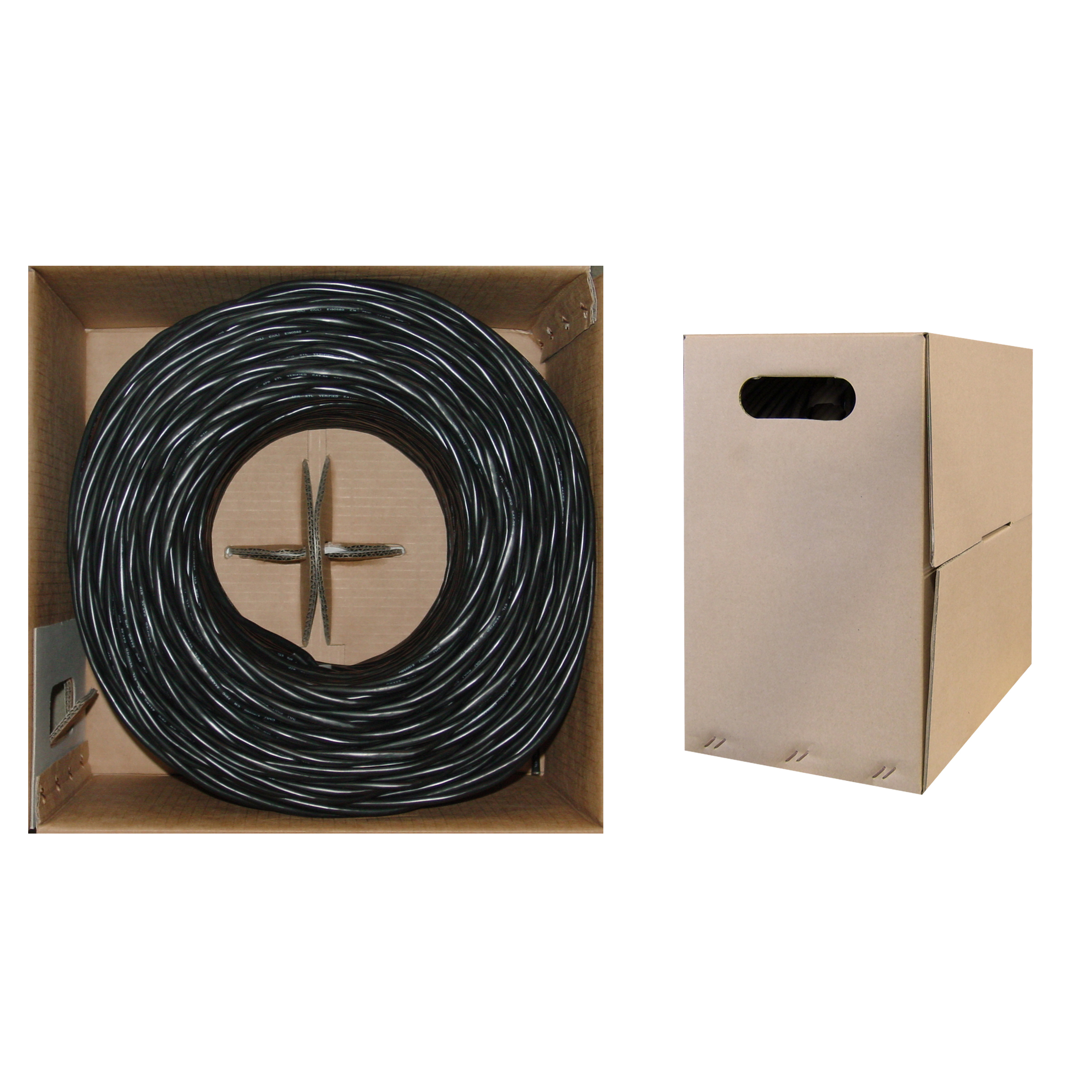 Cat5e Network Cable, CMR, Stranded Copper, Black, 1000 Ft - Click Image to Close
