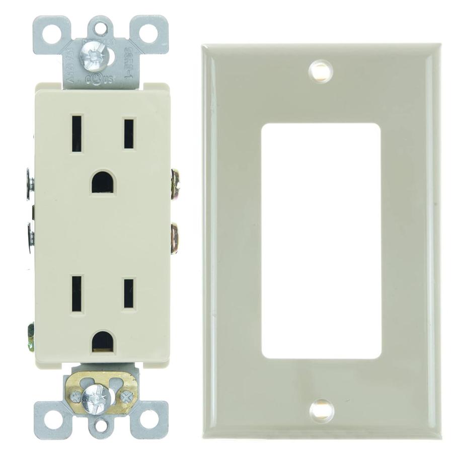 COMBO SET Dual Outlet, UL Listed,15 Amp, and 1 Gang Plate Ivory - Click Image to Close