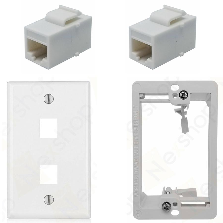 Ethernet Wall Plate 2 Cat6 Coupler Jacks Drywall Plate Combo - Click Image to Close