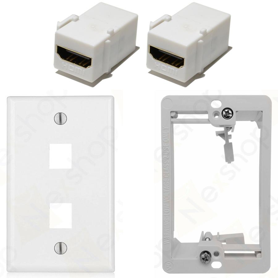 Ethernet Wall Plate, 2 HDMI Couplers, Jack Combo, Drywall Plate - Click Image to Close
