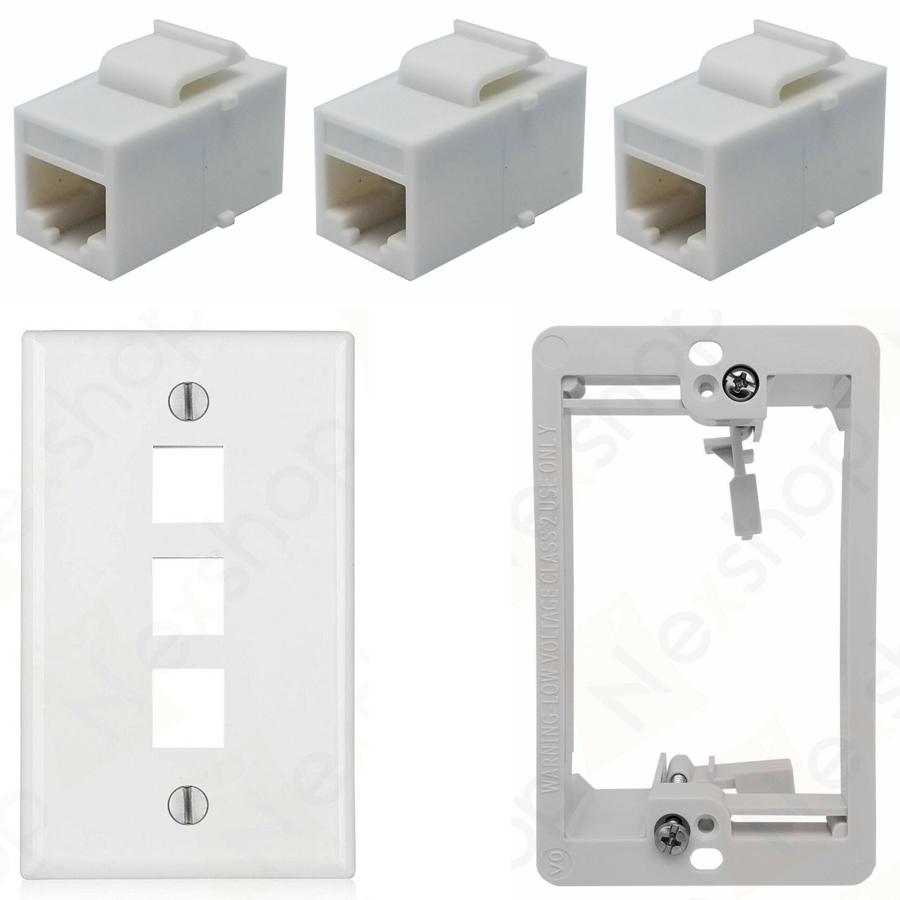 Ethernet Wall Plate 3 Cat6 Coupler Jacks Drywall Plate Combo - Click Image to Close