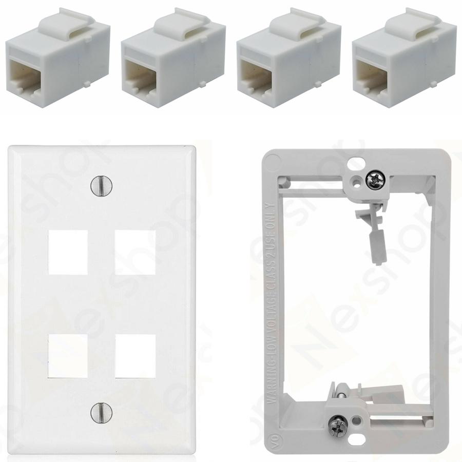 Ethernet Wall Plate 4 Cat6 Coupler Jacks Drywall Plate Combo - Click Image to Close