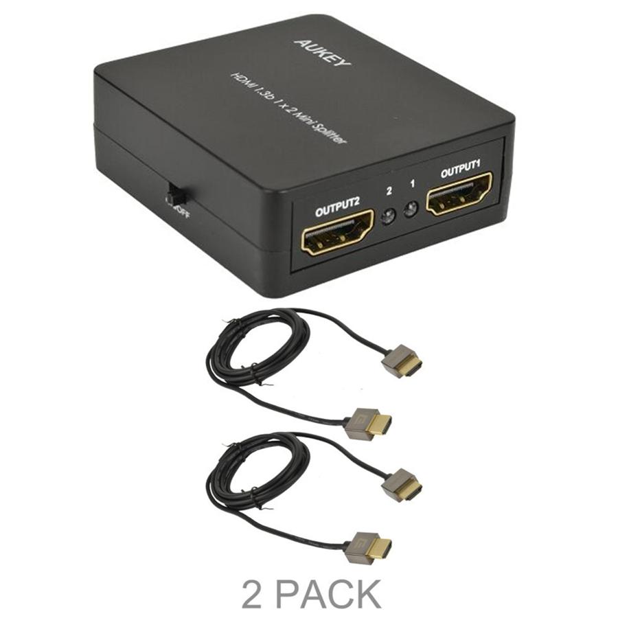 AUKEY HA-H01 1x2-Port HDMI 1.3b Mini Splitter w/ 2 Cables - Click Image to Close