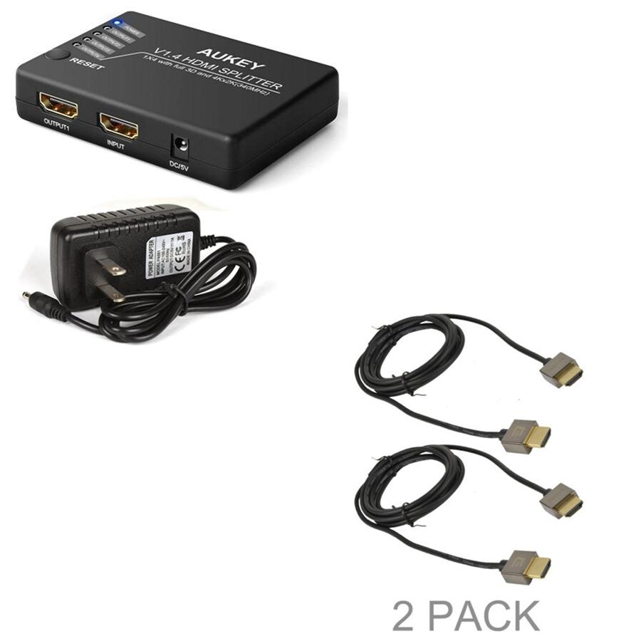 AUKEY HA-H02 1x4-Port HDMI V1.4 Amplifier Splitter W 2 Cables - Click Image to Close