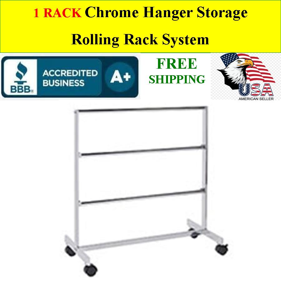 Chrome Hanger Rack Storage System 3 Tier Rolling Wheels - Click Image to Close