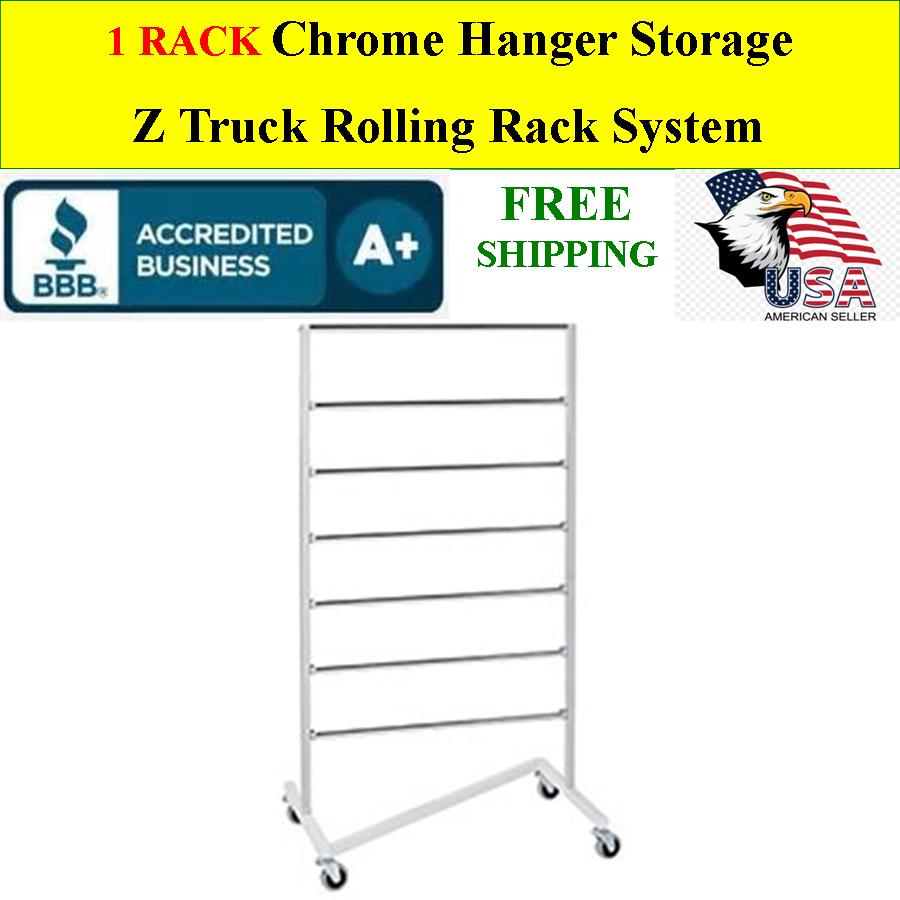 Chrome Hanger Rack Storage System 7 Tier Z Truck Rolling Wheels - Click Image to Close