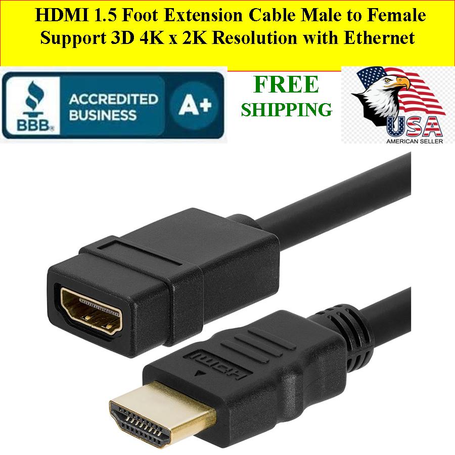 HDMI 1.5 FT Extension Cable Male to Female 3D 4K x 2K Resolution - Click Image to Close