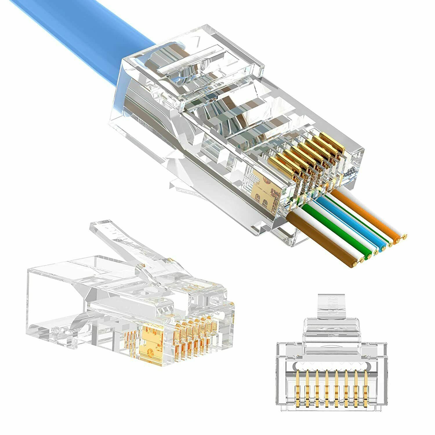 10Pc RJ45 Pass Through Modular Plug Network Cable Connector End