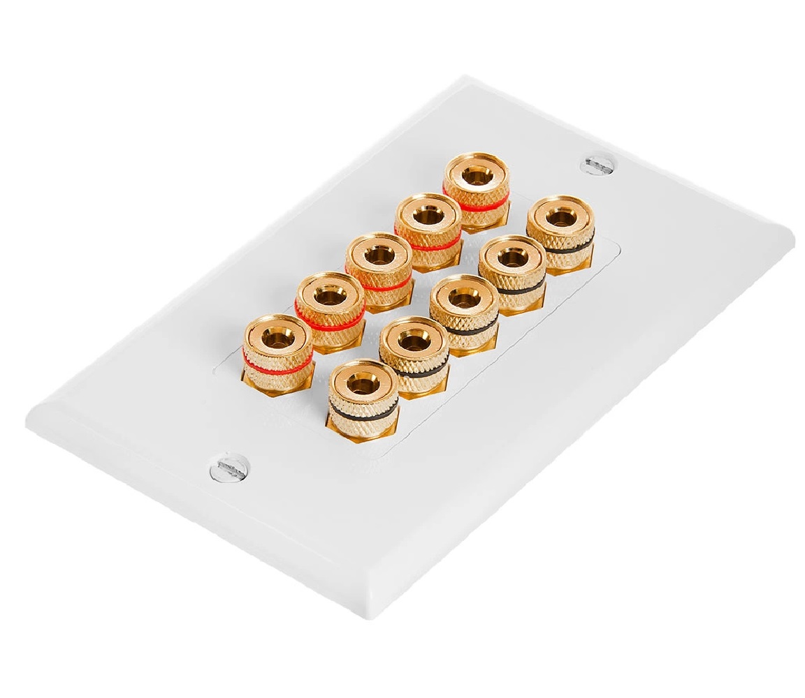 Speaker Wire Wallplate Banana Plug Wall Plate for 5 Speakers - Click Image to Close