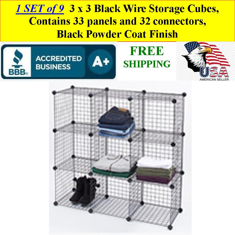 3 x 3 Black Wire Storage Cubes Retail Store or Home Organizing