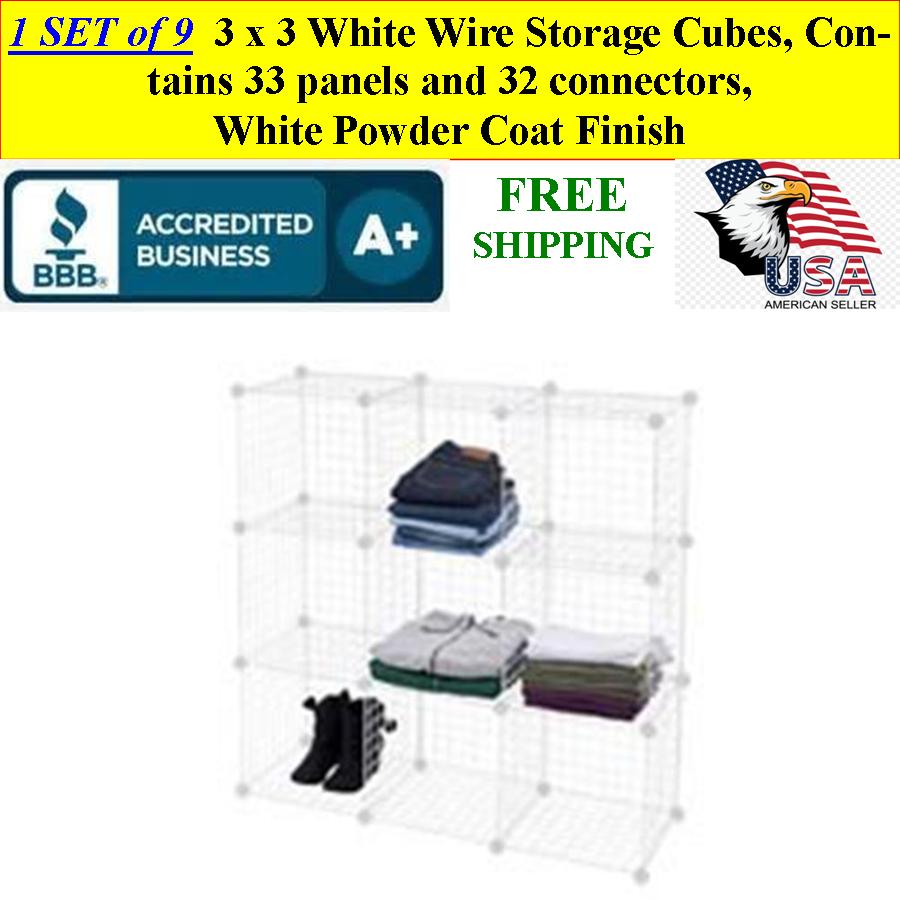 3 x 3 White Wire Storage Cubes Retail Store or Home Organizing