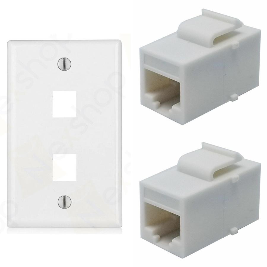 Ethernet Wall Plate Cat6 Coupler 2 Jacks Combo - Click Image to Close