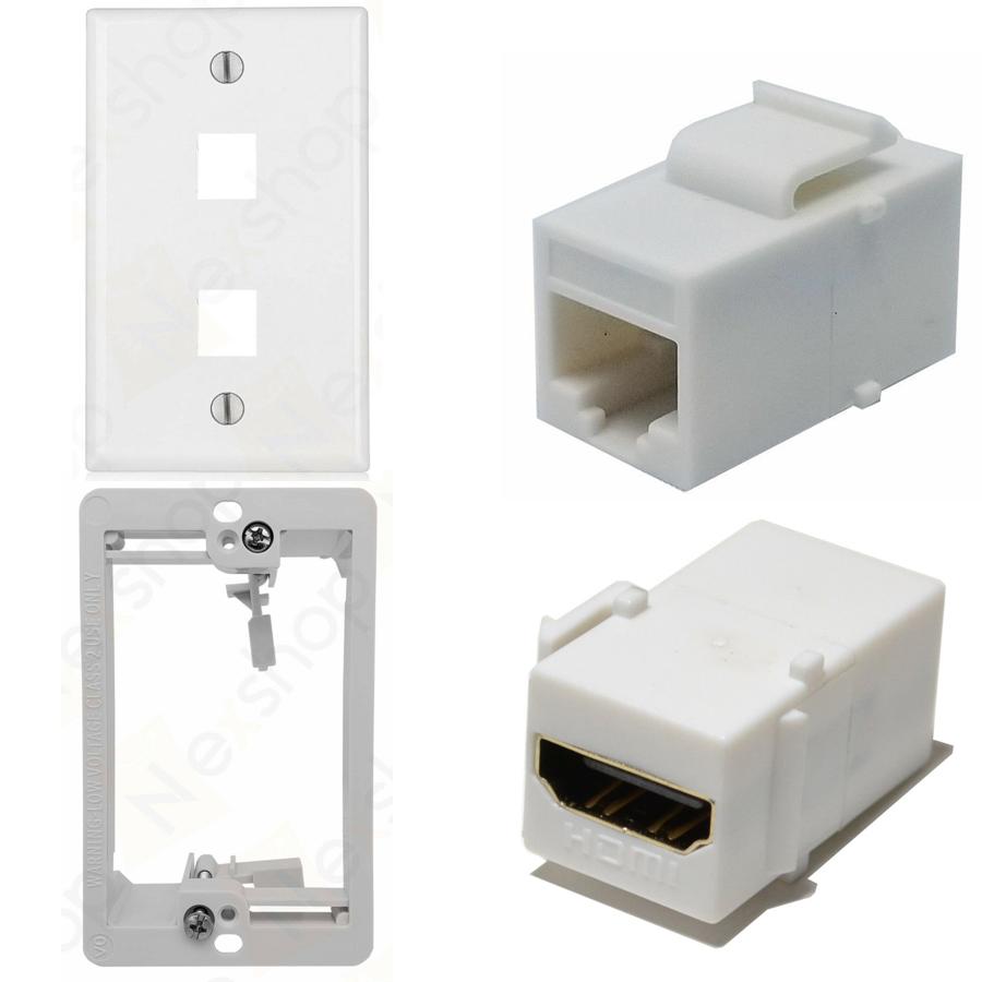 Ethernet Dual Plate Cat6 & HDMI Coupler, Drywall Mount Combo - Click Image to Close