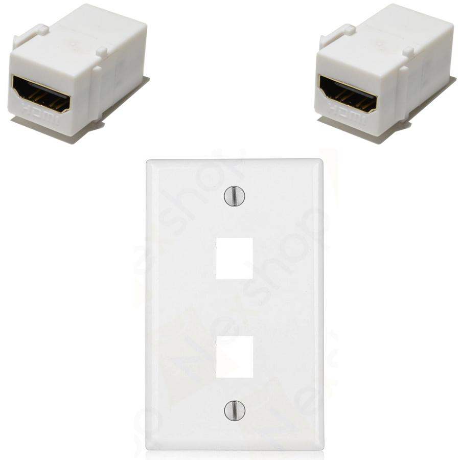 Ethernet Wall Plate, 2 HDMI Couplers Jack Combo - Click Image to Close
