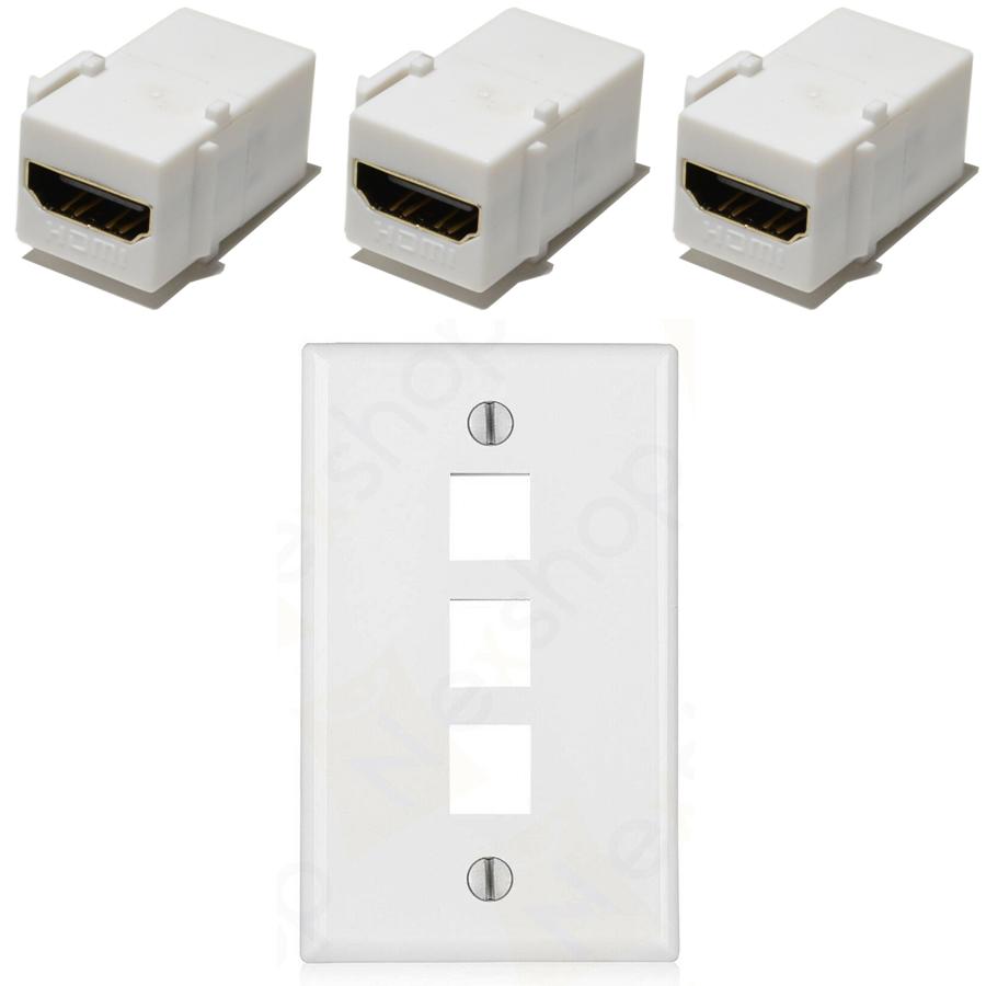 Ethernet Wall Plate, 3 HDMI Couplers Jack Combo - Click Image to Close