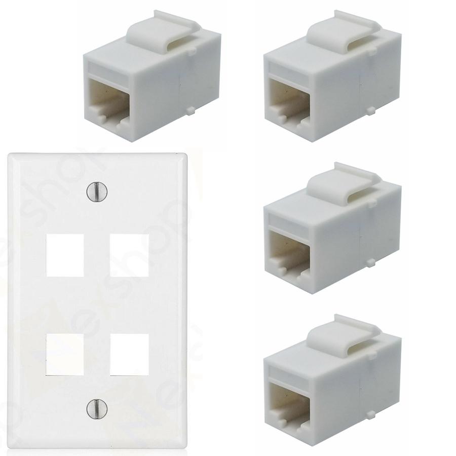 Ethernet Wall Plate Cat6 Coupler 4 Jacks Combo - Click Image to Close