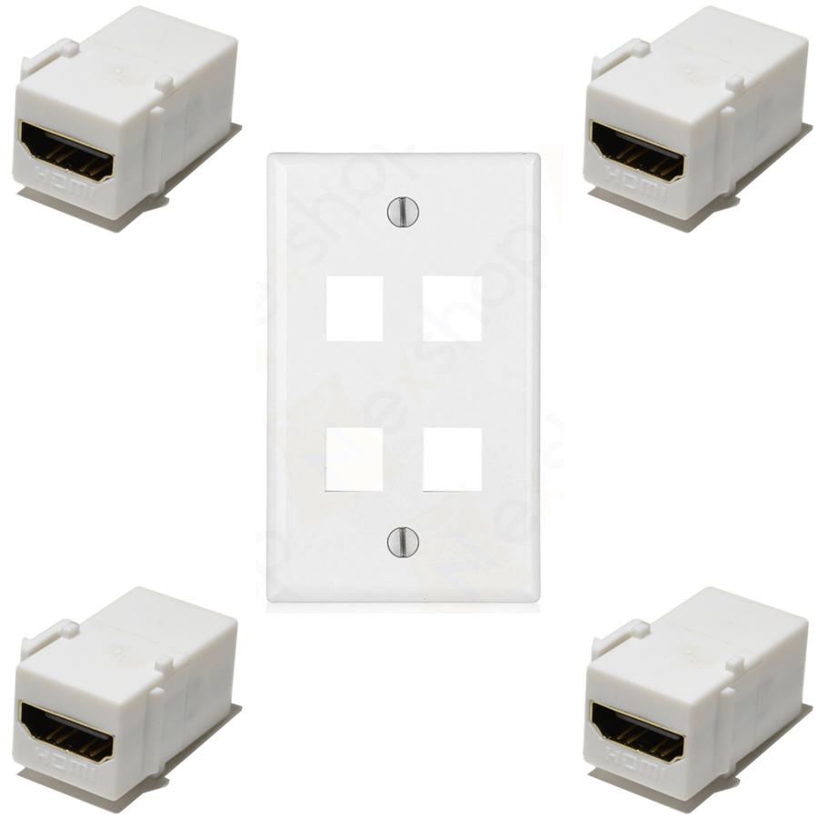Ethernet Wall Plate, 4 HDMI Couplers Jack Combo